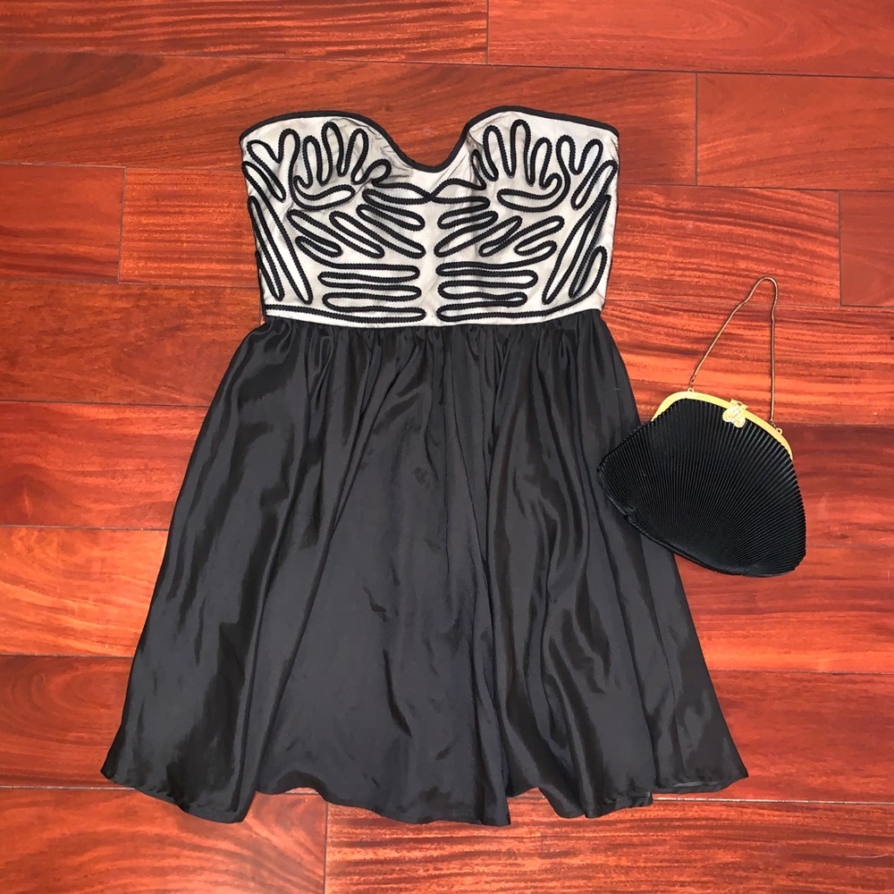 LF Millau embroidered mesh black strapless dress